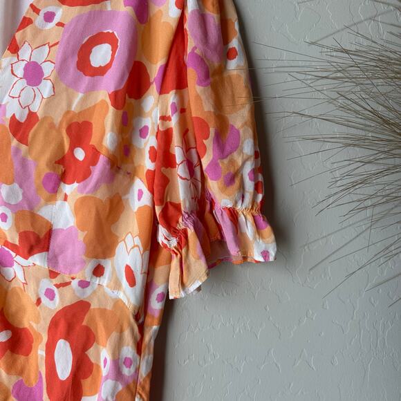 Rixo Ariel Floral Colorblock Ruffled V-Neck Short Sleeve Cocktail Maxi Dress 10 - Picture 7 of 10